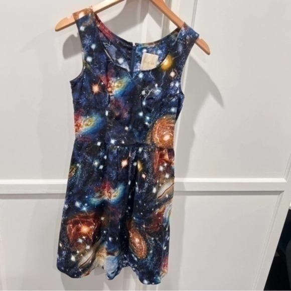 ModCloth Galaxy Space Universe Solar System Fit Flare Dress Pockets Retro Size S - Picture 14 of 14